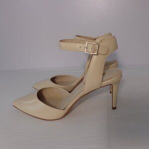 Louise et Cie Kota Women's Ankle Strap Pump Cream Leather Heels Shoes Size 9M